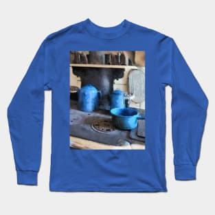 Kitchens - Blue Pots on Stove Long Sleeve T-Shirt